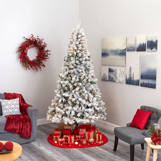 8ft. Pre-Lit Flocked West Virginia Fir Artificial Christmas Tree, Clear LED Lights